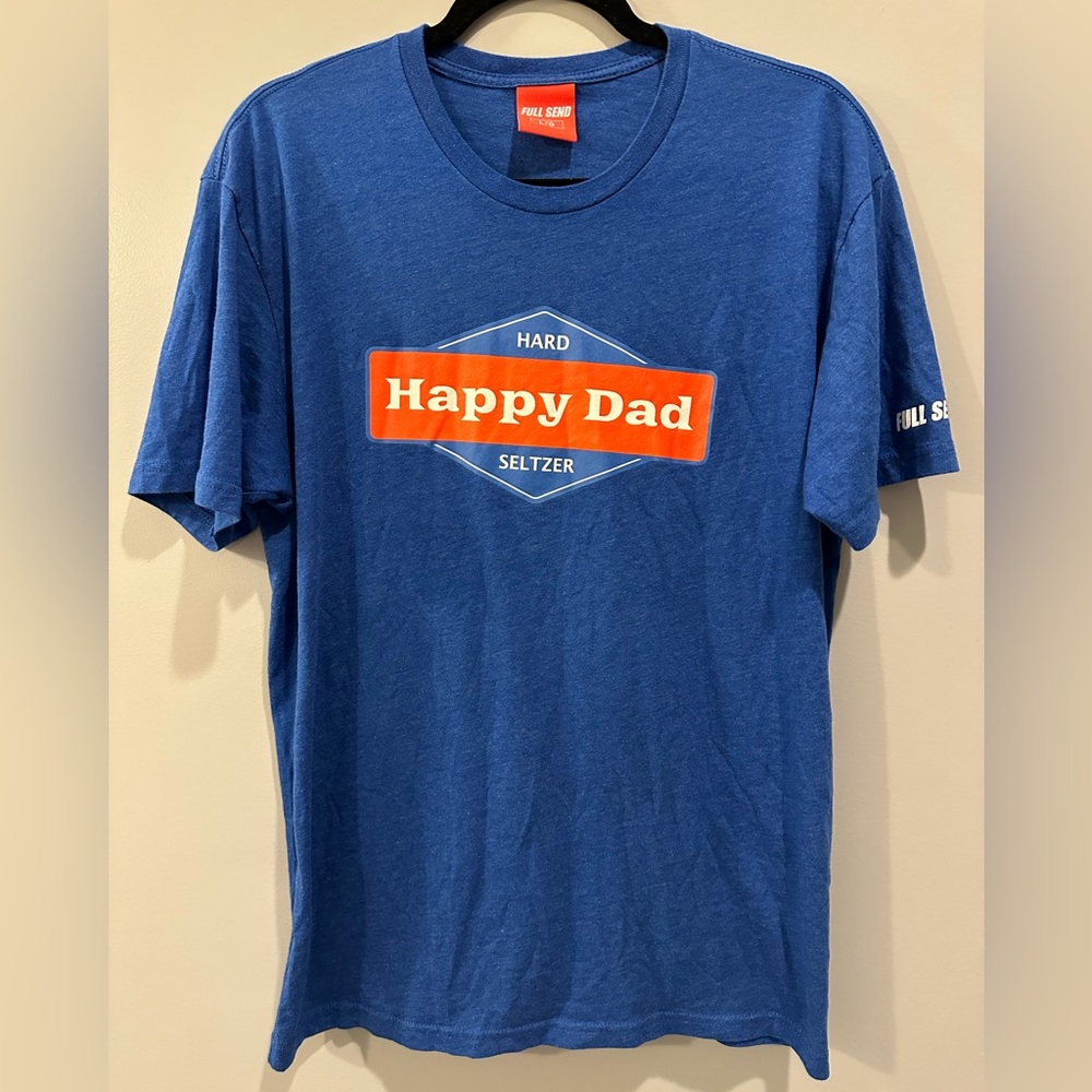 Full Send Happy Dad Seltzer Logo Short Sleeve Tee Blue Size L